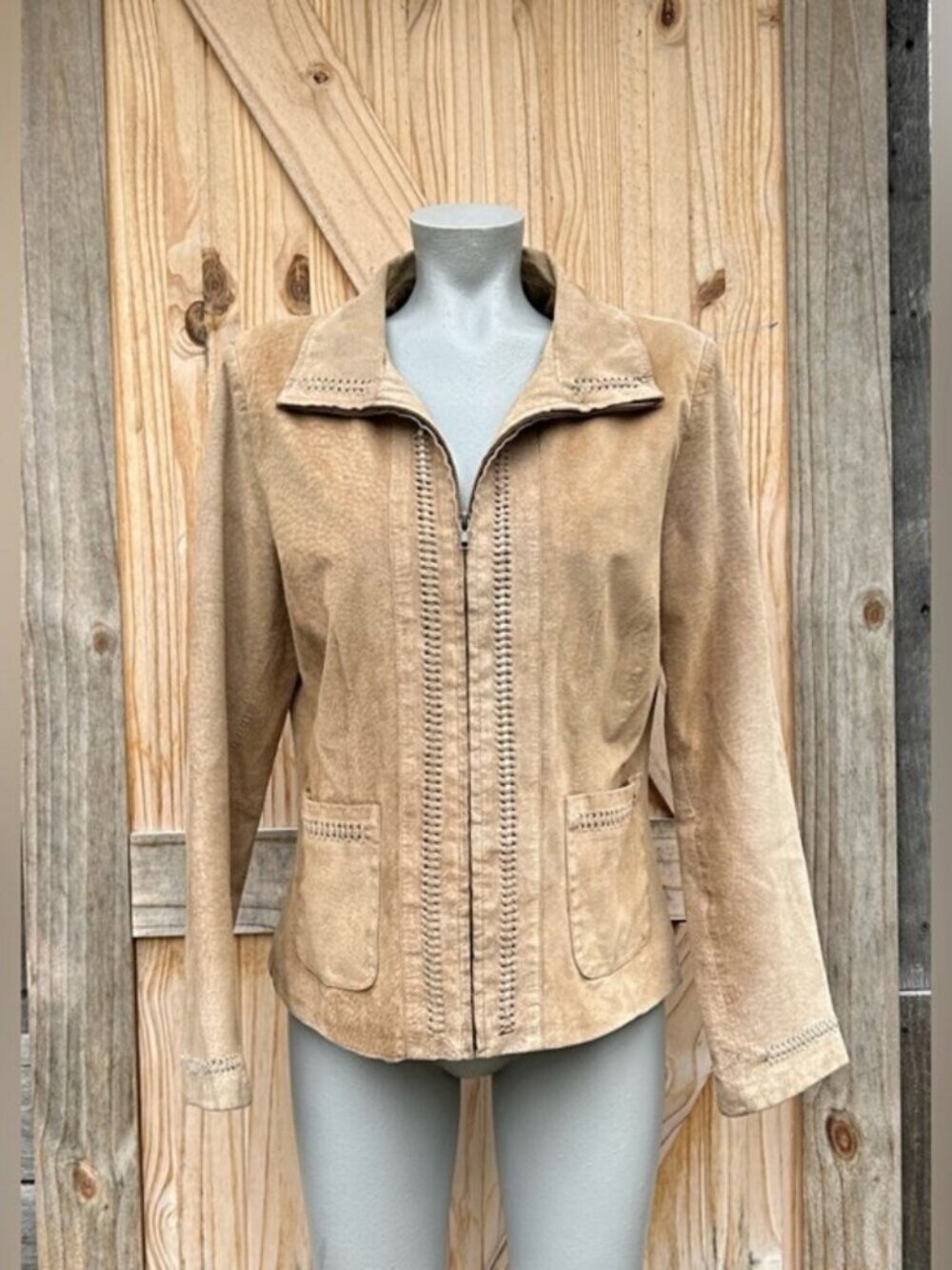 Vintage 90s BT Limited Short Tan Suede Zip Jacket~L~